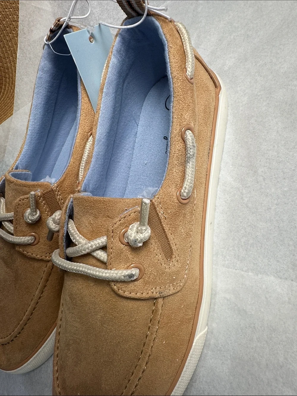 Cat & Jack Kids Tan Suede Boat Shoes with Cream Laces